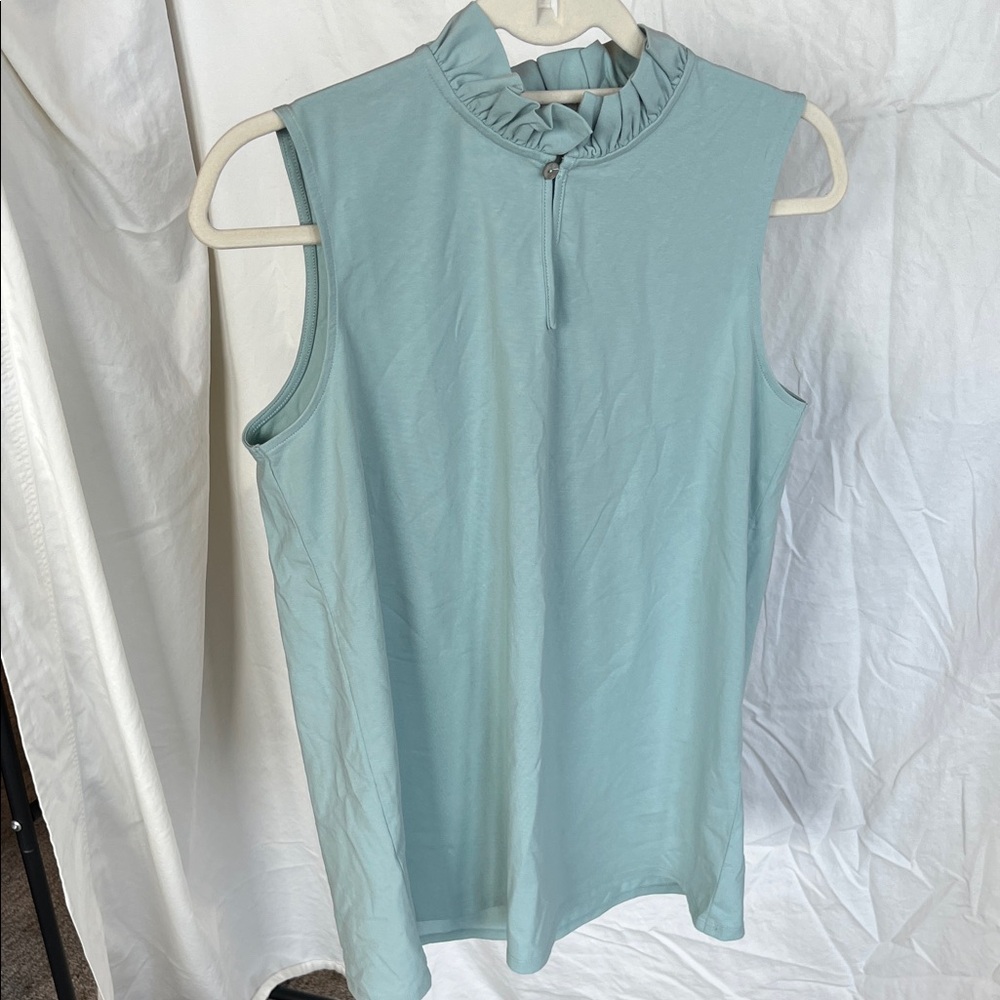 😻5for$15😻 Sleeveless Ruffle Mock Neck Top in Light Blue/Green